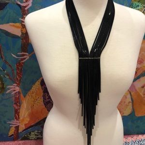 Jet Black Fringe Chains Statement Necklace,NWT